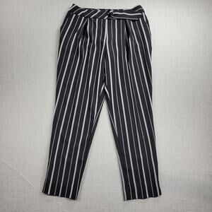 Nine.Eight Womens Pant Size 6 Black White Striped Belted Cropped Career Business